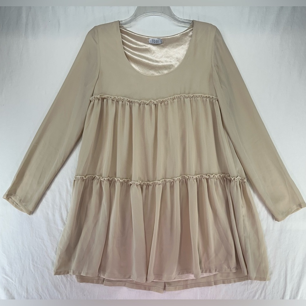 TOBI Women's Mini Dress Tier Babydoll Flown Cream‎ Size S